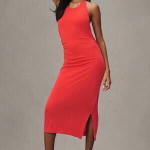 Anthropologie Slinky Knit Vibrant Red Maxi Halter Dress